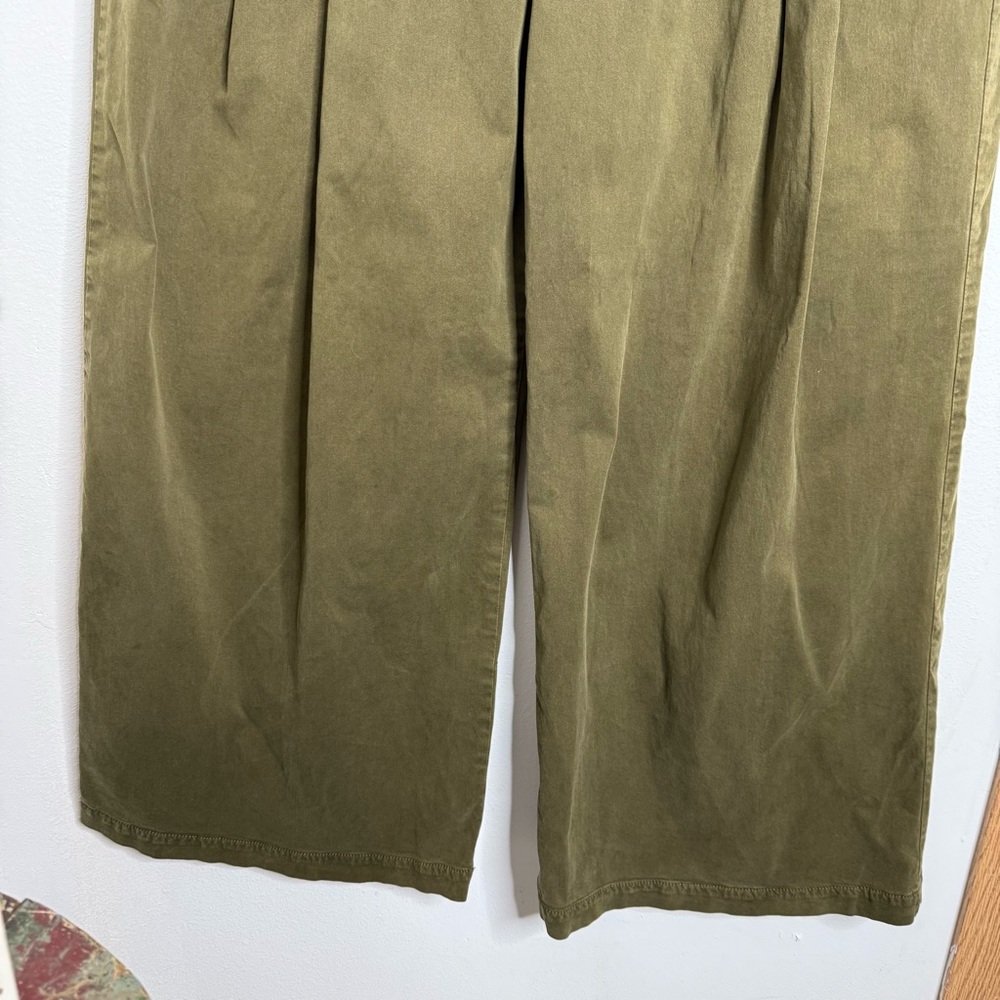 Anthropologie Maeve Oversized Wide-Leg Pleated Chino Pants in Moss Green Size 12 - Picture 7 of 16